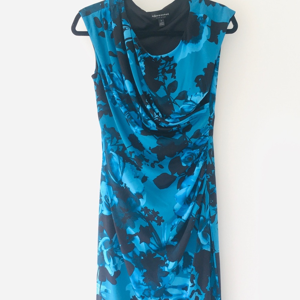 Black and Blue Floral Print Stretch Dress